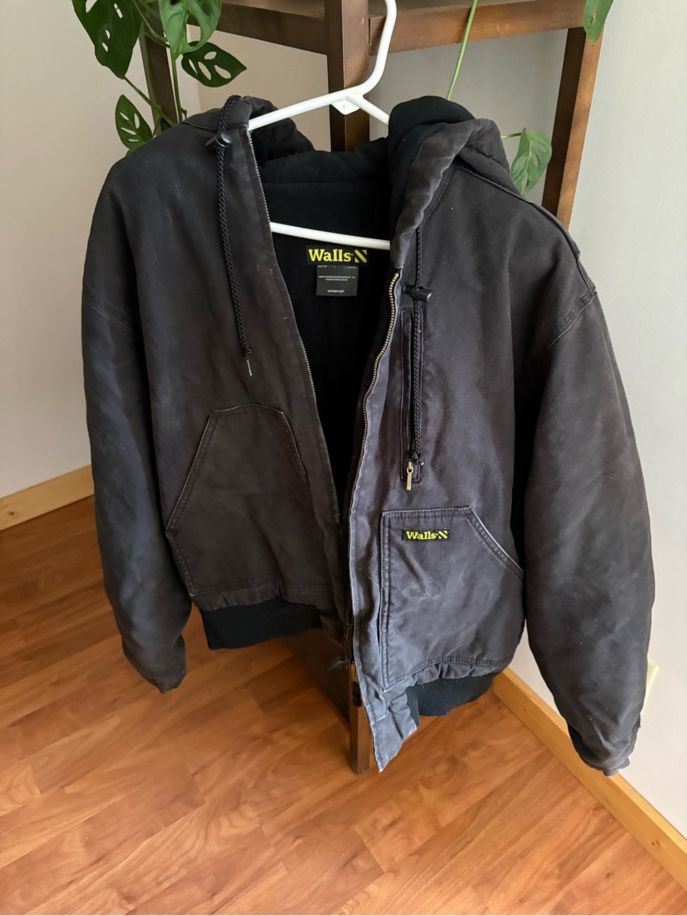 Walls Men's Bomber Work Jacket in Dark Brown with Hood
